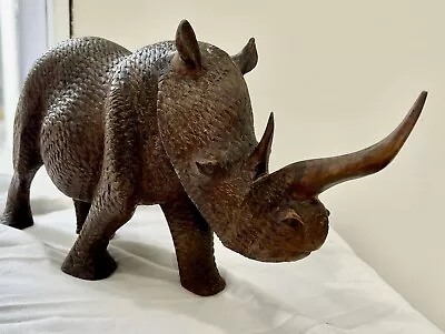 Antique Chinese Master Carver Wood Rhinoceros Spectacular Details • $55