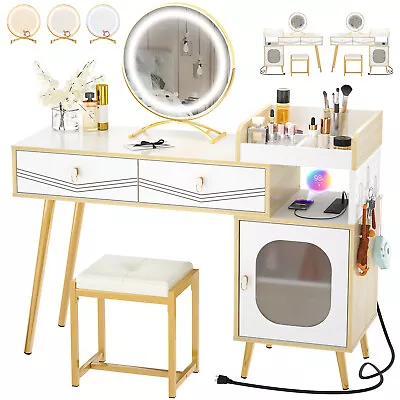 LED Lighted Vanity Set Mirror Large Makeup Table With 2 Drawers For Bedroom • $189.99