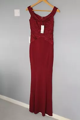 BNWT LIPSY Dark Red Evening Ball/Prom / Maxi Dress Embroidered Detail UK Size 8 • £45