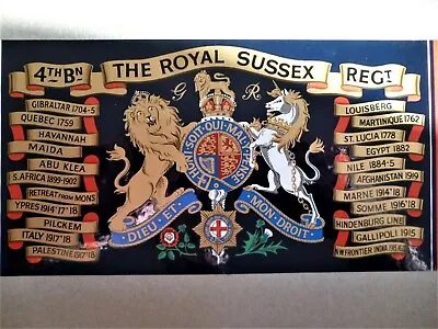 Original Military 4th Bn. Royal Sussex Regiment Drum Decal With Battle Honours • $54.24