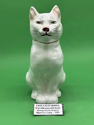 George Dreyfus White Cat Majolica Pitcher W/removable Head C.1900 9.5  • $700