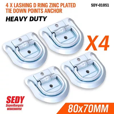 4 PCs LASHING D RING ZINC PLATED TIE DOWN POINTS ANCHOR UTE TRAILER 80X70MM 1051 • $12.90