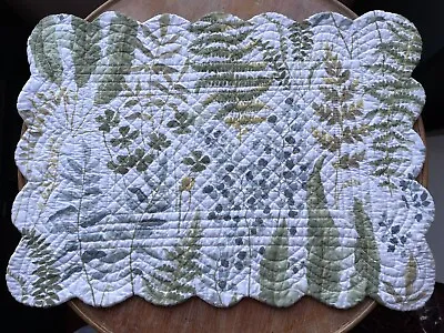 C&F Enterprises “Cecil” Quilted Reversible Placemat Green Fern Grey Blue Floral • $12.95