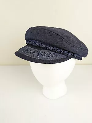 Vintage Authentic Greek Fisherman's Cap Made In Greece Navy Blue Size Small  • $36.61