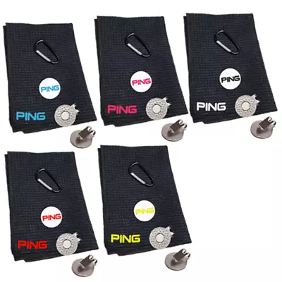 Golf Towel Black 16x16in (Ball Marker & Magnetic Clip Available) • $18.99