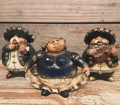 Vintage 3 Piece Mariachi Band Chalkware Figurines Mexican Folk Art  3.5” Tall • $30