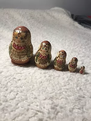 Matryoshka Russian Nesting Dolls 5 Piece Natural Wood Hand Painted • $20