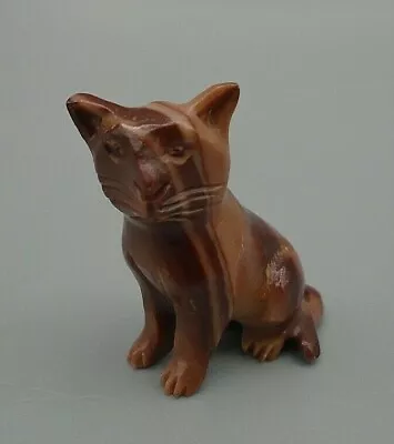 Vintage Miniature Carved Brown Stripe Marble Kitty Cat 1 1/8  Figurine • $24.99