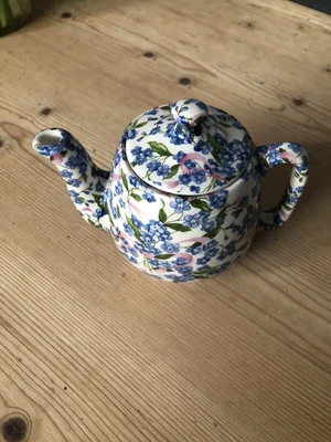 £10 • Buy Forget Me Not Blue Flower & Pink Ribbon 1 Cup Teapot By Heron Cross Pottery