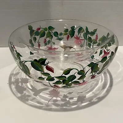 Vintage Clear Glass Floating Candle Bowl Hummingbird And Flowers Centerpiece • $27.33