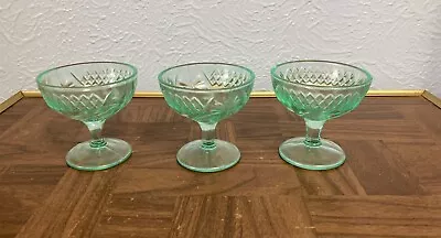 Lot Of 3 Vtg Green Uranium Vaseline Depression Glass Sherbet Dessert Footed Cup • $17.99