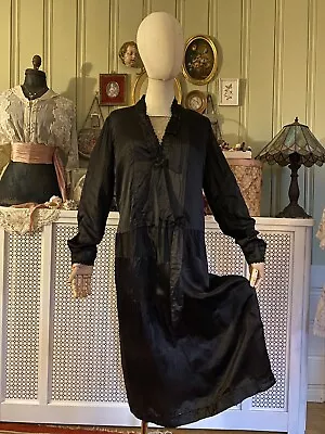 Antique 1920s Deco Day Dress Satin Plus Sz  • $45