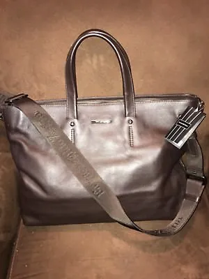 $899.99 • Buy Ermenegildo Zegna Grained Leather Business Bag Dark Brown 100% Authentic Wow!!