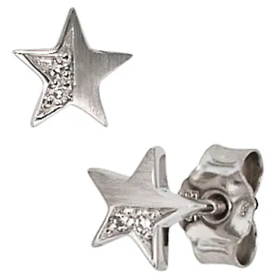 Star Stars 4 Diamonds Brilliant 585 White Gold Matted Earrings Women • $294.44