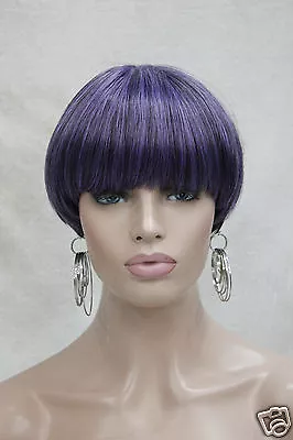 Hivision Center Dot Skin Top Light Purple Mix Black Bob Mushroom Style Bangs Wig • $14.89