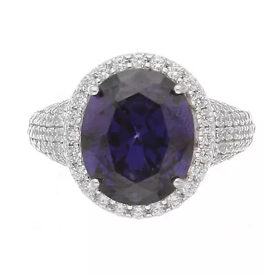 Sterling Silver Simulated Tanzanite &Simulated Diamond Cluster Ring (Size L 1/2) • £29.99