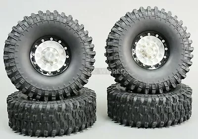 1/10 Scale Metal TRUCK WHEELS + TIRES 1.9 Beadlock Rims V1 Silver + Black Rings • $48.49