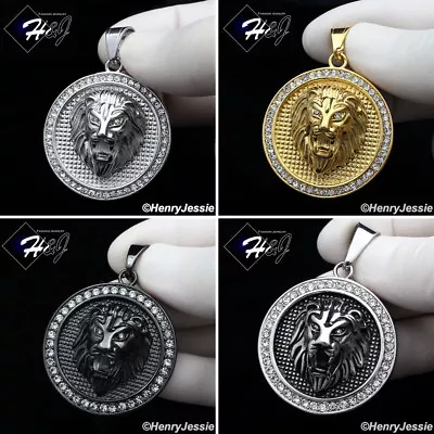 MEN Stainless Steel Gold/Silver/Black Plated ICY Bling CZ Lion Round Pendant*109 • $16.99