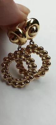 Vintage Door Knocker Hoop Earrings Gold Tone Bumpy Textured Pierced Post Donut  • $16.87