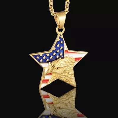 Men's Stainless Steel Pentagram USA Flag Necklace Pendant Jewelry Wholesale • $9.99