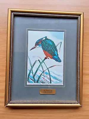 KINGFISHER Woven Silk Picture J & J Cash Collectors Range Birds  VTG VGC • £10