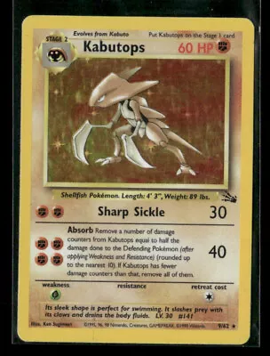 Kabutops Fossil 9 Holo Unlimited Holo Rare Pokémon TCG #9 Vintage Pokemon Card • $14.99