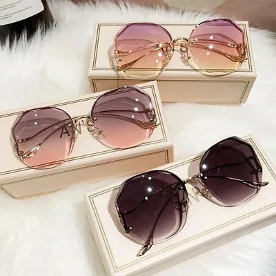 $17.99 • Buy 2021 Fashion Gradient Sunglasses Women Ocean Cut Trimmed Lens Metal Curved...