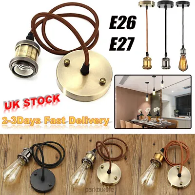 E27 Ceiling Rose Light Holder Vintage Pendant Flex Hanging Lamp Bulb Fitting Kit • £7.99