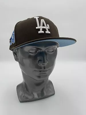 LA Dodgers Brown 75th World Series Patch LightBlue UV 59FIFTY Fitted 7 1/2 • $35