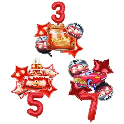 6pcs McQueen Cars Age Number Foil Party Balloons Set Red  Kid Birthday Decors. • £9.99
