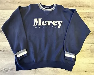 Vintage Mercy College Sweatshirt Size XL Blue 90s Velva Sheen Crewneck Pockets • $40