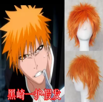 Anime Bleach Kurosaki Ichigo Cosplay Wig Short Orange Heat Resistant Hair 30CM • £17.99