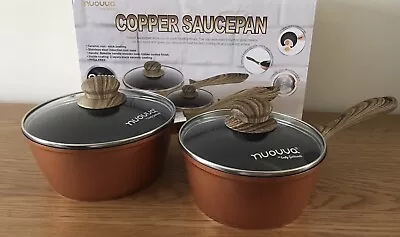 Nuovva Ceramic Coating 2 Piece Saucepan Set Non-Stick Copper Pans With Lids BNIB • £14.99