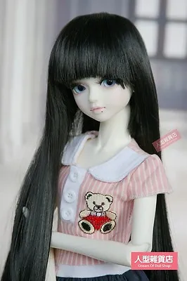 BJD Doll 1/4 7-8 Wig Long Srtaight Cape Hair Straight Bangs For Girl Black • $21.55