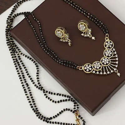 $32.73 • Buy Gold Plated Indian Mangalsutra CZ AD Black Bead Choker Chain Women Jewelry