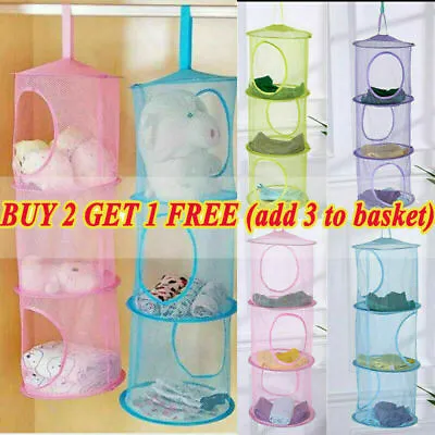 £6.99 • Buy Kids Hanging 3Tier Storage Bag Mesh Net Toy Home Bathroom Bedroom Tidy Organizer