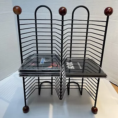 Vintage Metal And Wood Knobs Double Row 40 CD Slots Rack Storage Tower Standing • £20.25