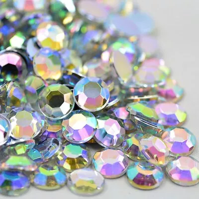 AB Crystals Flat Back Rhinestones GLUE On Acrylic Stones ROUND 8 MM - 8 SIDED • £4.28