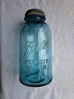 Ball Perfect Mason Jar 2qt Blue Glass #4 Zinc Lid • $12.50