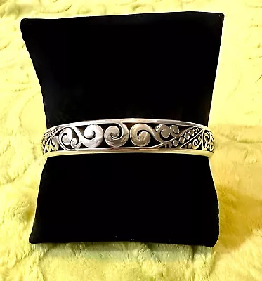 PRE-OWNED Brighton 💎 Love Affair Silver Plated Slim Scrolls Bangle Bracelet • $34