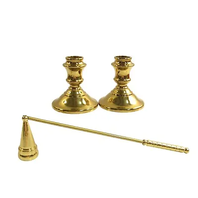 Virginia Metalcrafters Brass Candlestick Set And Solid Brass Candle Snuffer I979 • $59.86