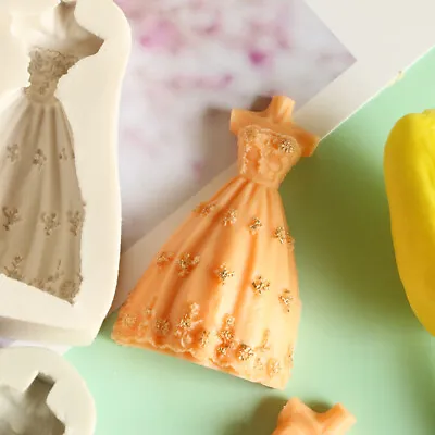 Wedding Dress Bridal Fondant Mould Silicone Cake Topper Chocolate Baking Mold 3D • £2.59