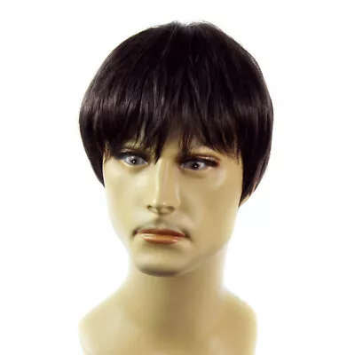 Heat Resistant Layered Long Bangs Cool Man Wig Short Brown & Auburn Men's Wig • £14.99