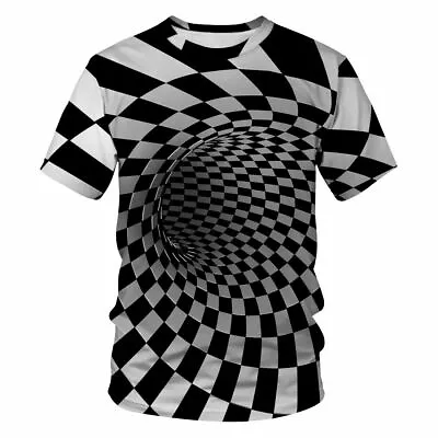 Camisetas Hombres 3D Fresco Negro Blanco Optical Illusion Manga Corta Espiral • $18.86