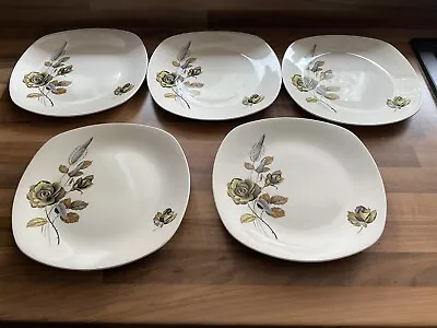 Vintage 1960s Midwinter Stylecraft Fashion Shape Dining Plates X 5 Yellow Rose • £10.99