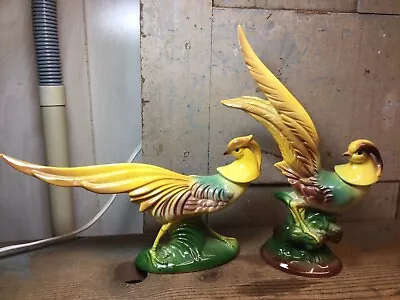 MADDUX OF CALIFORNIA POTTERY PHEASANT BIRD FIGURINES SET 913 VINTAGE 1950's USA • $55