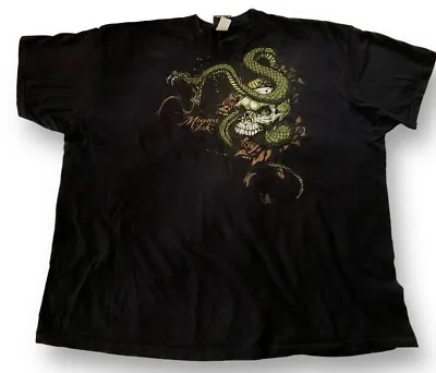 Vtg Y2K Miami Ink Skull & Snake Mens Size 3XL Faded Black T Shirt Grunge • $30