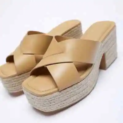 ZARA Leather Platform Sandals Size 9 • $52