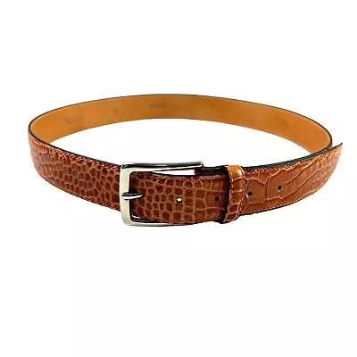 Desanto Carmel Brown Embossed Snakeskin Leather Belt Size 34 Men Made In Italy • $34.96