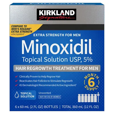 Kirkland Minoxidil 5% Extra Strength Men Hair Regrowth Solution 6 Month Supply • $33.99